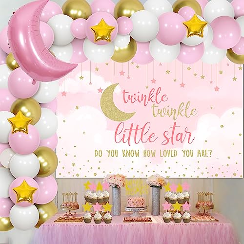Cheereveal Twinkle Twinkle Little Star Baby Shower Decorations Girl Pink White and Gold Balloon Garland Kit Star and Moon Foil Balloons Backdrop Cake Toppers - Image 5