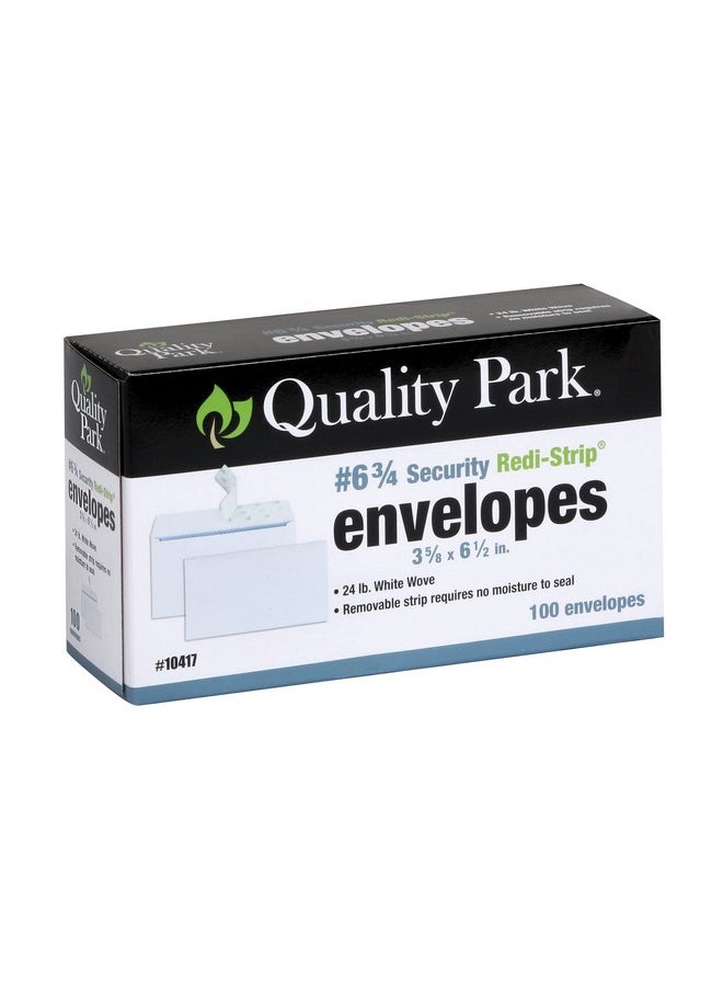 Quality Park - #6 3/4 Self-Seal Security Envelopes, Security Tint And Pattern, Redi-Strip Closure, 24-Lb White Wove, 3-5/8 X 6-1/2, 100/Box (Qua10417) - Image 1