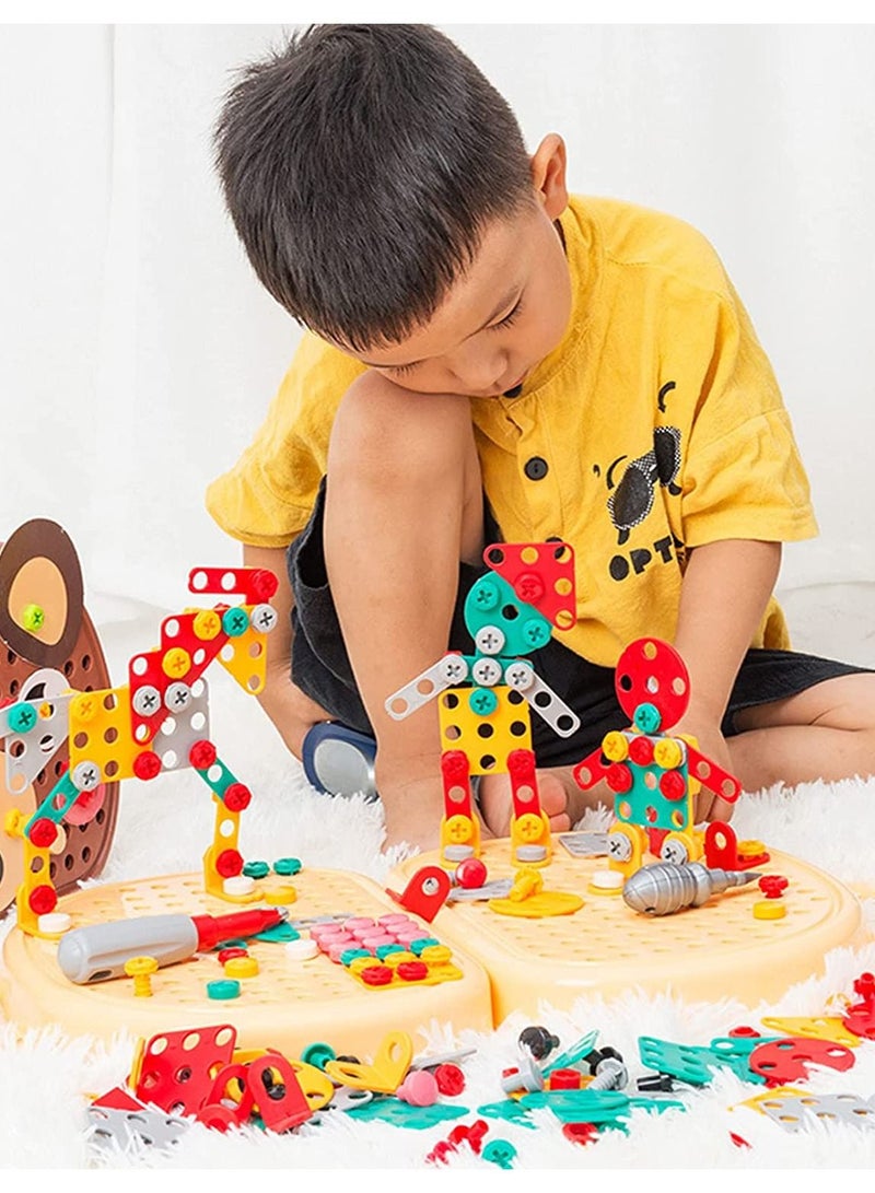 Soofam 204 Piece Kids Puzzle Assembly Kit With Electric Screwdriver Screw Repair Disassembly Repair Toys,Kids Drill Set Stem Learning Toys, Construction Engineering Building Block Games with Toy Drill & Screw Driver Tool Set (Yellow Puppy) - Image 2