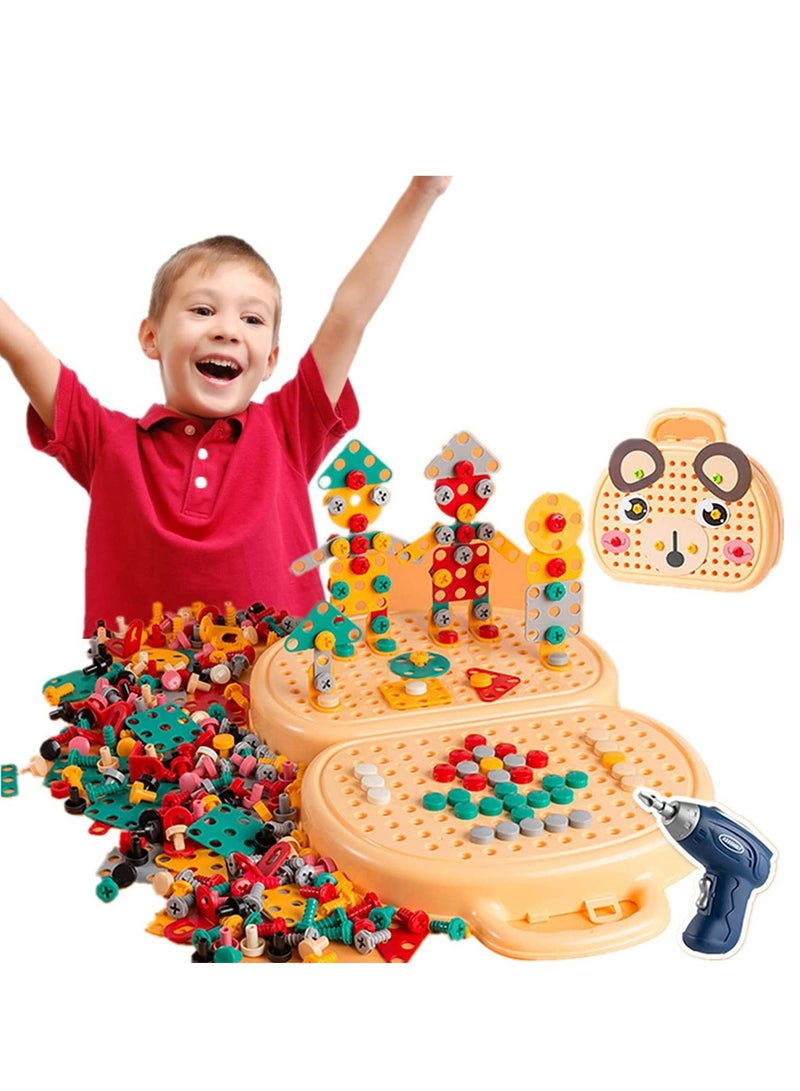 Soofam 204 Piece Kids Puzzle Assembly Kit With Electric Screwdriver Screw Repair Disassembly Repair Toys,Kids Drill Set Stem Learning Toys, Construction Engineering Building Block Games with Toy Drill & Screw Driver Tool Set (Yellow Puppy) - Image 1