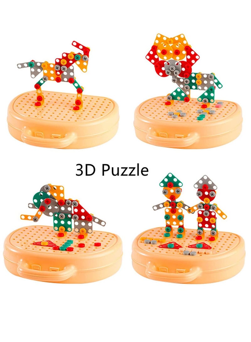 Soofam 204 Piece Kids Puzzle Assembly Kit With Electric Screwdriver Screw Repair Disassembly Repair Toys,Kids Drill Set Stem Learning Toys, Construction Engineering Building Block Games with Toy Drill & Screw Driver Tool Set (Yellow Puppy) - Image 4