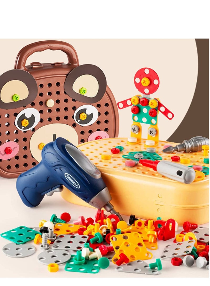Soofam 204 Piece Kids Puzzle Assembly Kit With Electric Screwdriver Screw Repair Disassembly Repair Toys,Kids Drill Set Stem Learning Toys, Construction Engineering Building Block Games with Toy Drill & Screw Driver Tool Set (Yellow Puppy) - Image 5