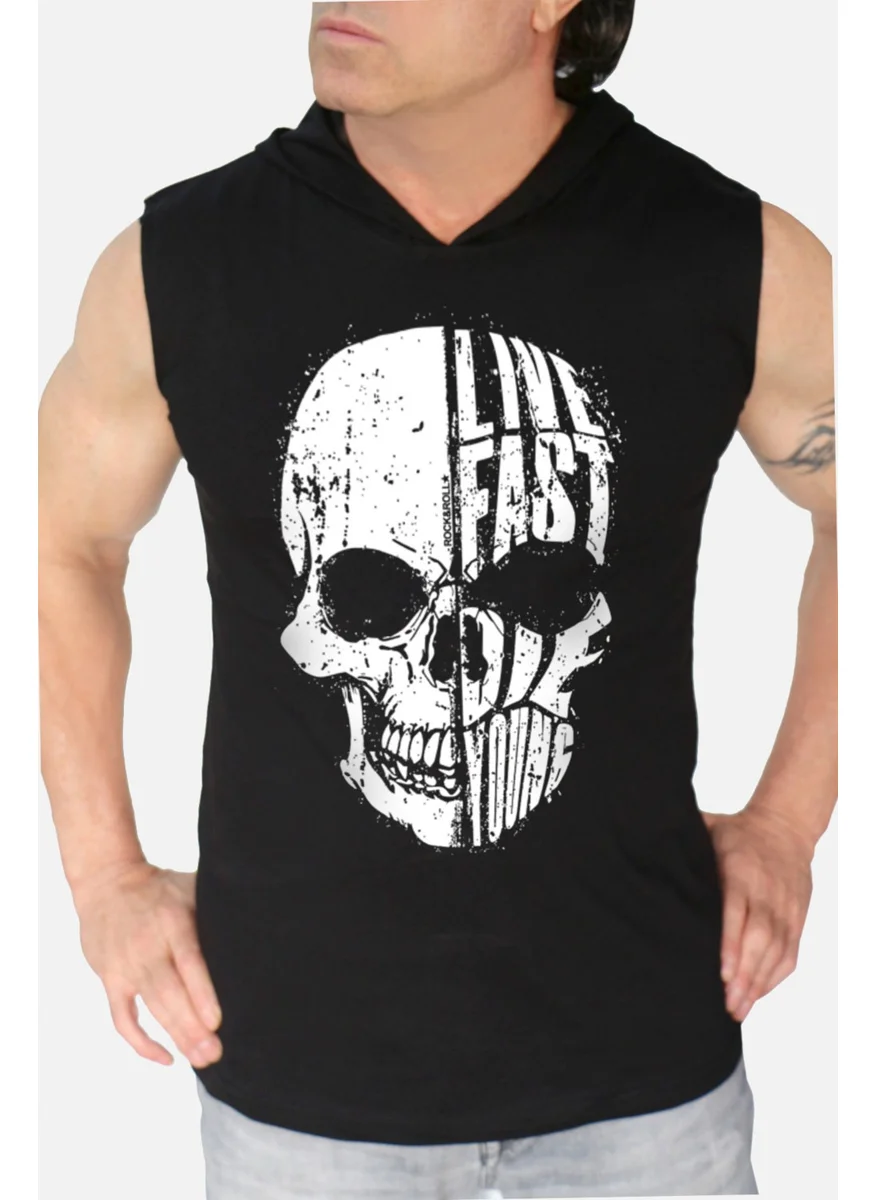 روك اند رول Live Fast Black Hooded|sleeveless Men's Athlete T-Shirt