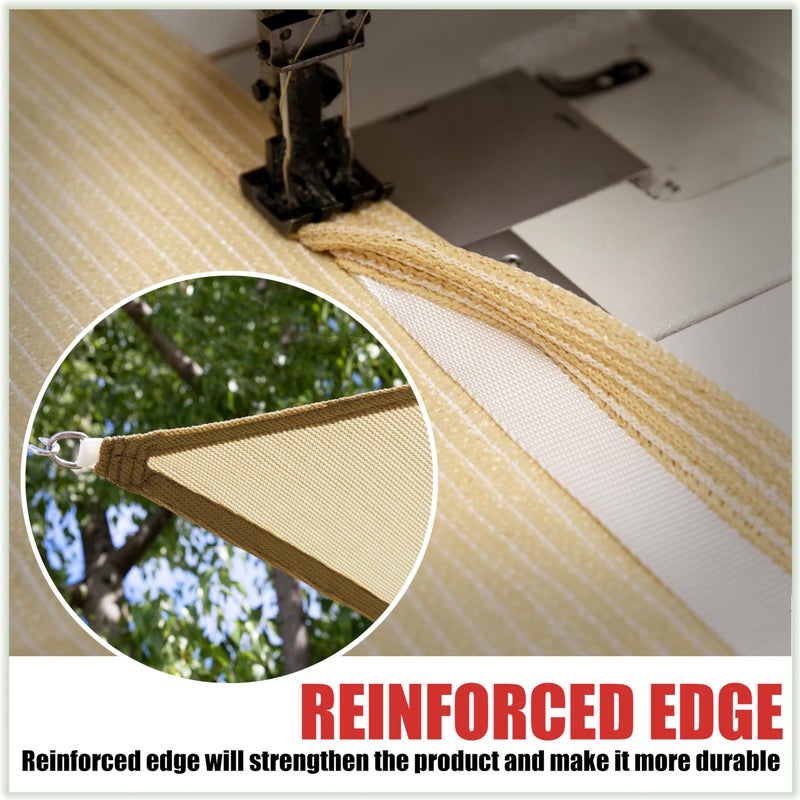 ColourTree 10' x 10' x 10' Beige Sun Shade Sail Triangle CTSLT10 - Canopy Fabric Mesh UV Block UPF50 & Commercial Heavy Duty & 190 GSM - 3 Years Warranty - Image 5