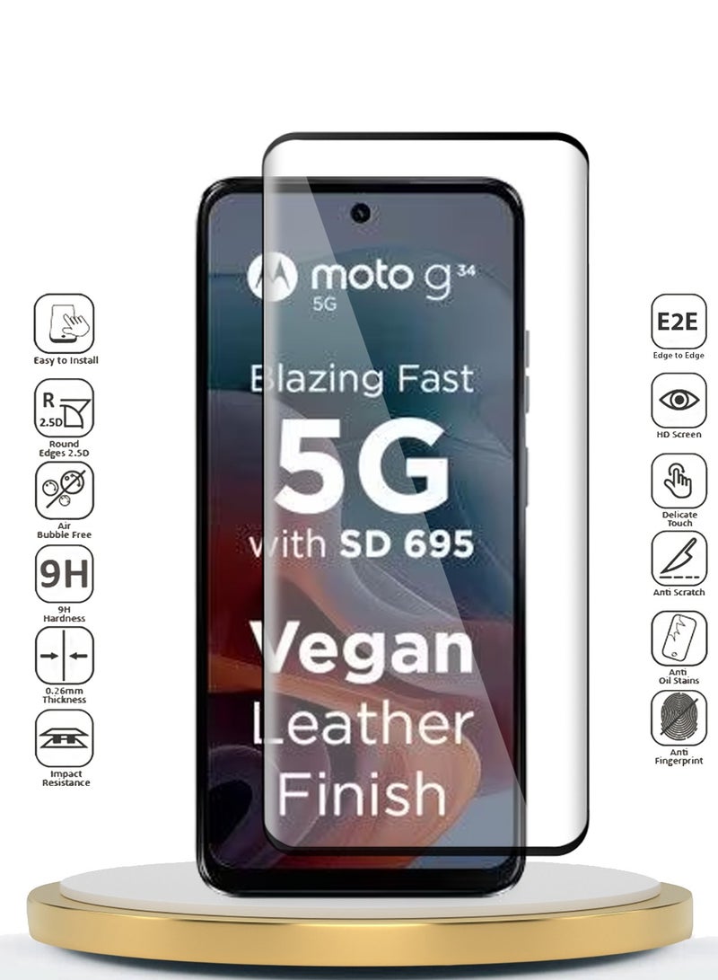 Wtech Motorola Moto G34 5G 2023 Premium E2E Full Glue Full Cover Tempered Glass Screen Protector (MSGECN) - Clear/Black - Image 2
