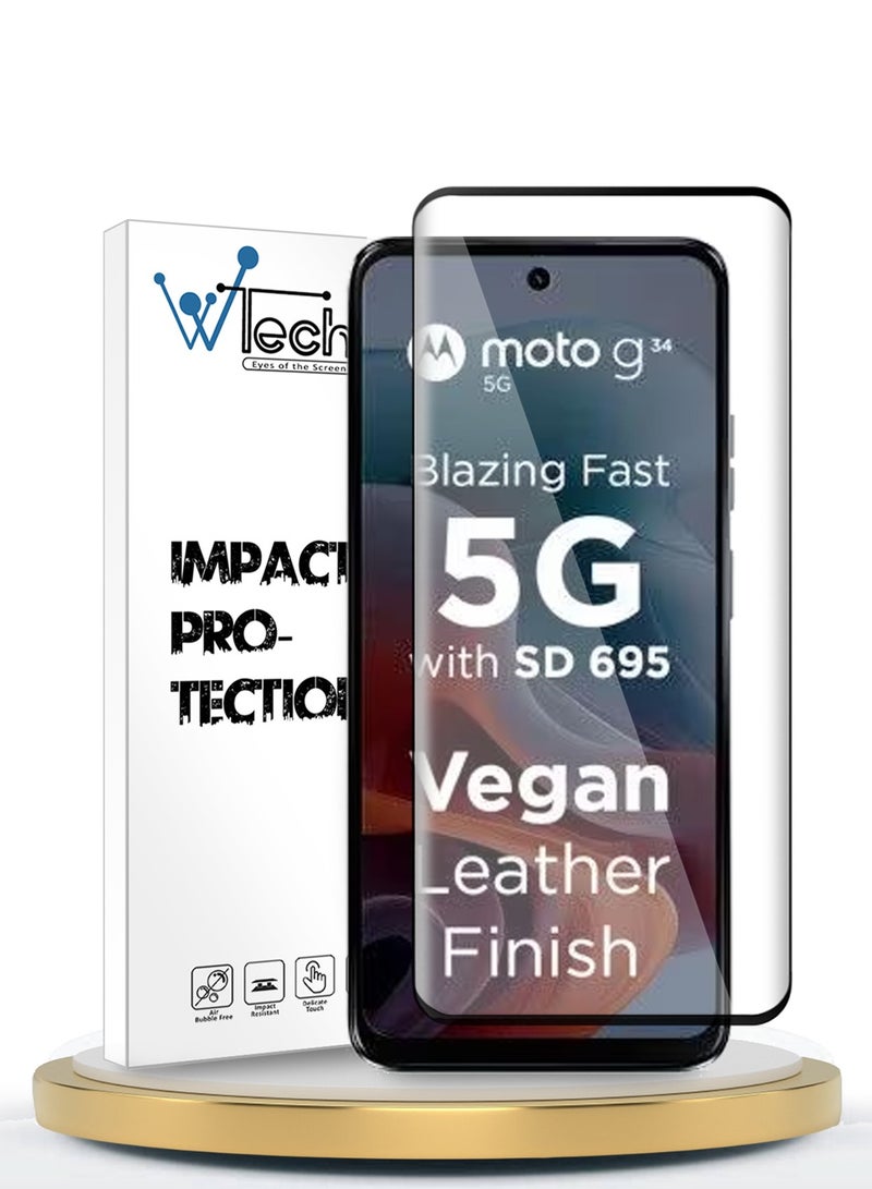 Wtech Motorola Moto G34 5G 2023 Premium E2E Full Glue Full Cover Tempered Glass Screen Protector (MSGECN) - Clear/Black - Image 1