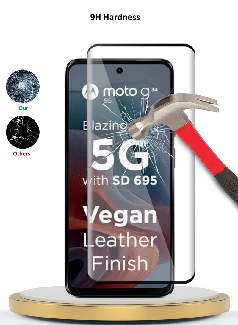 Wtech Motorola Moto G34 5G 2023 Premium E2E Full Glue Full Cover Tempered Glass Screen Protector (MSGECN) - Clear/Black - Image 3