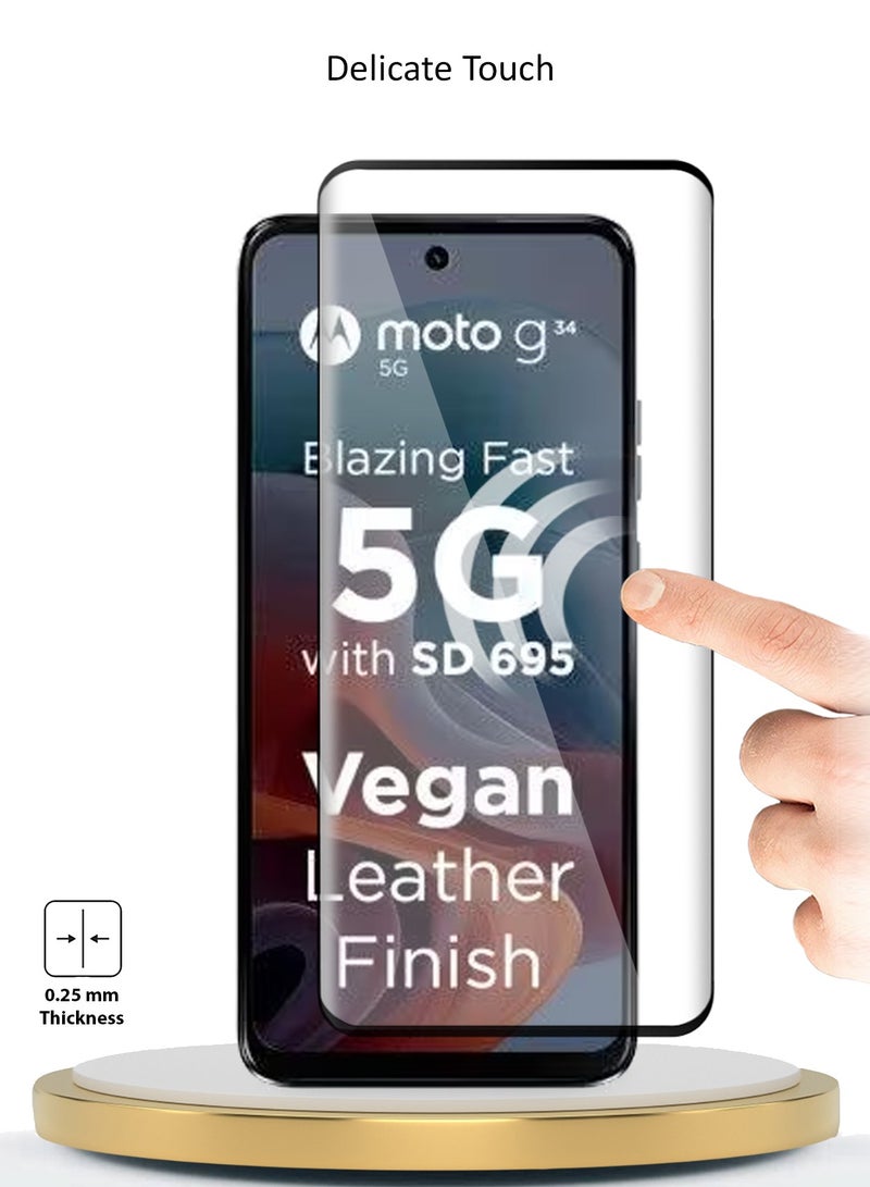 Wtech Motorola Moto G34 5G 2023 Premium E2E Full Glue Full Cover Tempered Glass Screen Protector (MSGECN) - Clear/Black - Image 4