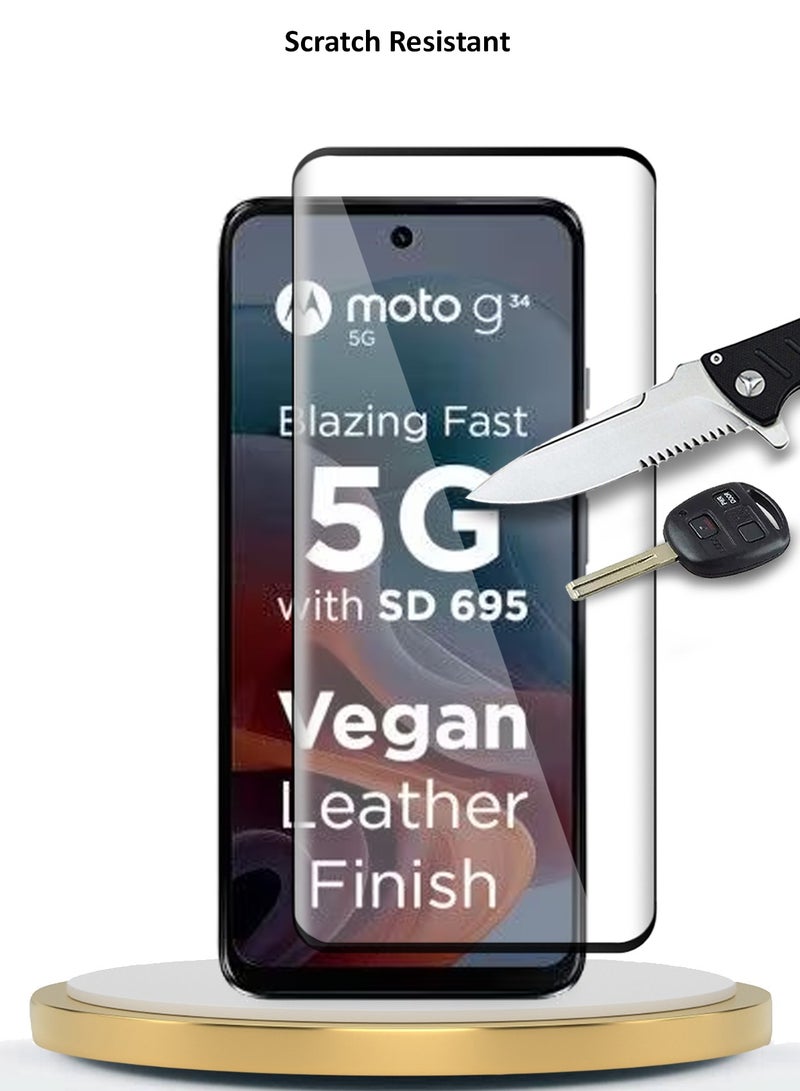Wtech Motorola Moto G34 5G 2023 Premium E2E Full Glue Full Cover Tempered Glass Screen Protector (MSGECN) - Clear/Black - Image 5