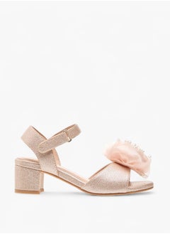 Celeste Girls Floral Applique Block Heel Sandals With Hook And Loop Closure  - Image 3