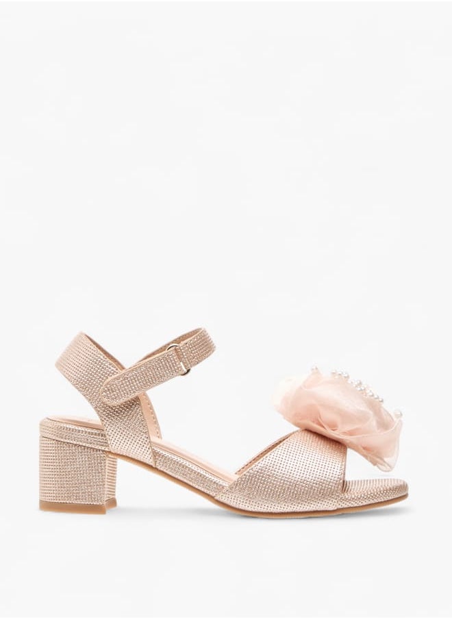 Celeste - Girls Floral Applique Block Heel Sandals With Hook And Loop Closure - Image 1