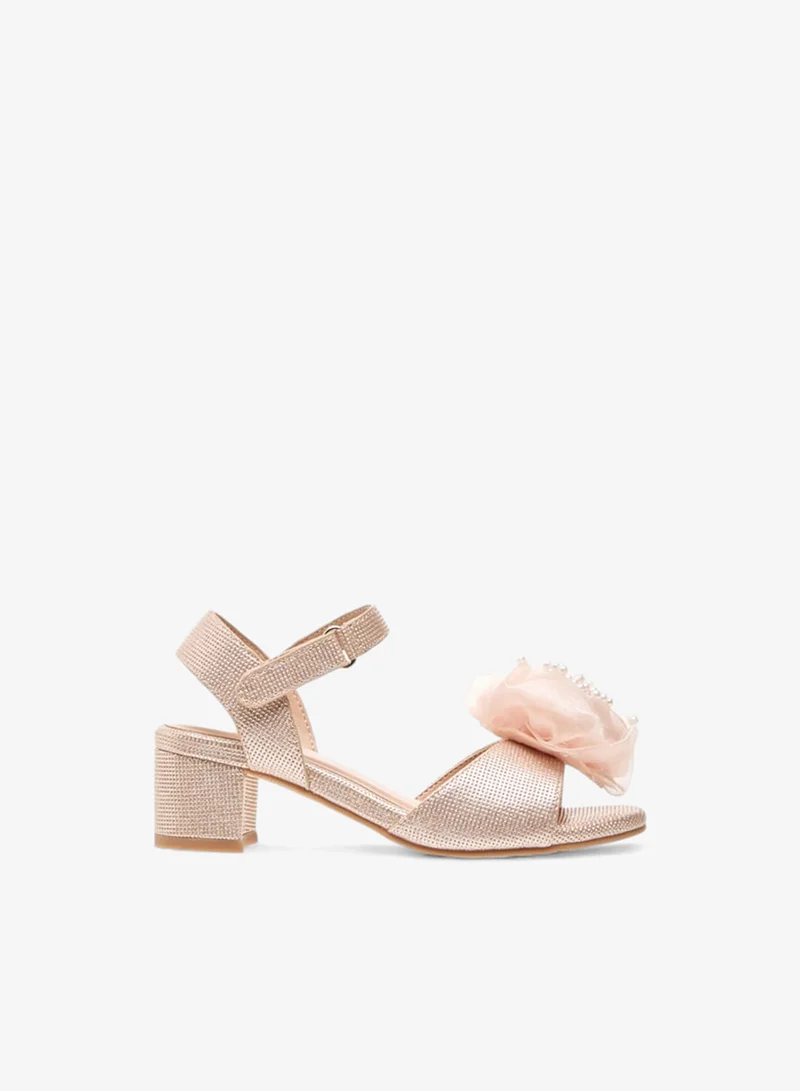 Celeste Girls Floral Applique Block Heel Sandals With Hook And Loop Closure Ramadan Collection