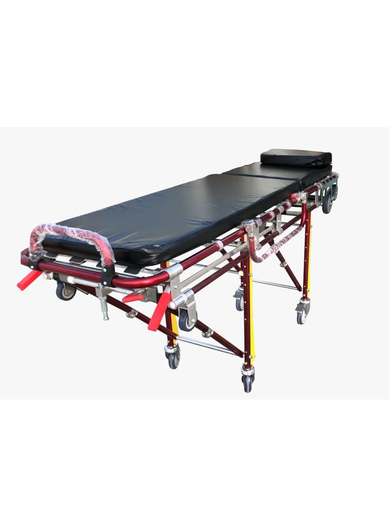 ABRONN Manual Ambulance Stretcher - Black, High-Quality Aluminum, Adjustable Back Rest, Foam Mattress, Pull Handle, Lock Set Fixture, One-Person Operation, Fold-Away Legs, Emergency Transport.