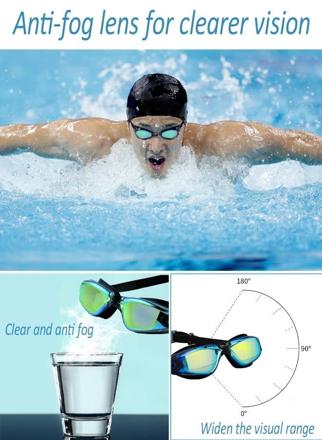 Jourvent 5-in-1 Anti-Fog Pro Swim Goggles Set for Adults with Silicone Swim Cap, Anti-Fog UV Protection,  Clear Vision, 180° Panoramic，Durable PC Material - Waterproof Swimming Accessories Kit with Carry Case, Nose Clip, & Earplugs, Age 14+ - Image 5