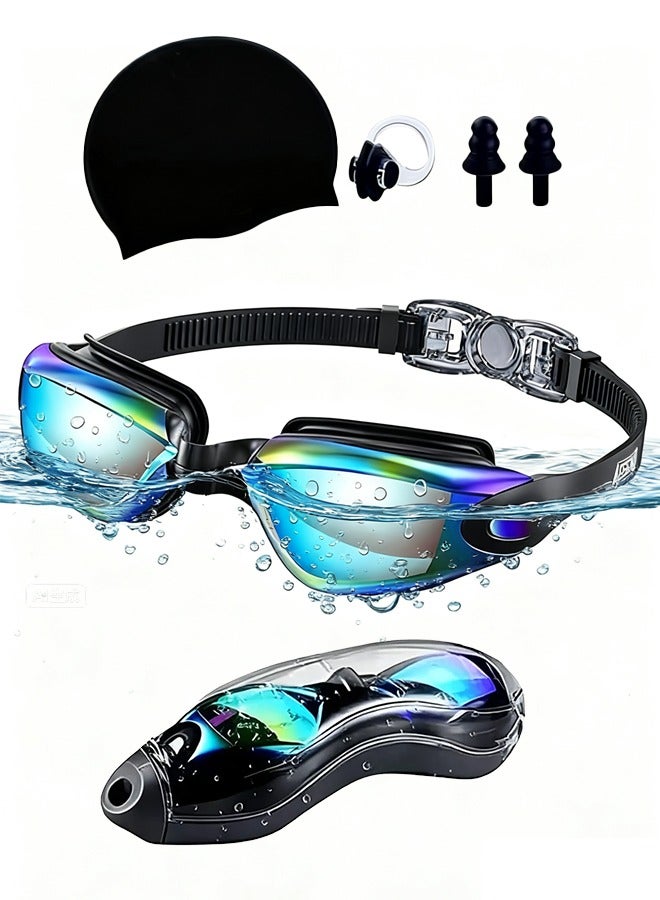 Jourvent 5-in-1 Anti-Fog Pro Swim Goggles Set for Adults with Silicone Swim Cap, Anti-Fog UV Protection,  Clear Vision, 180° Panoramic，Durable PC Material - Waterproof Swimming Accessories Kit with Carry Case, Nose Clip, & Earplugs, Age 14+ - Image 1