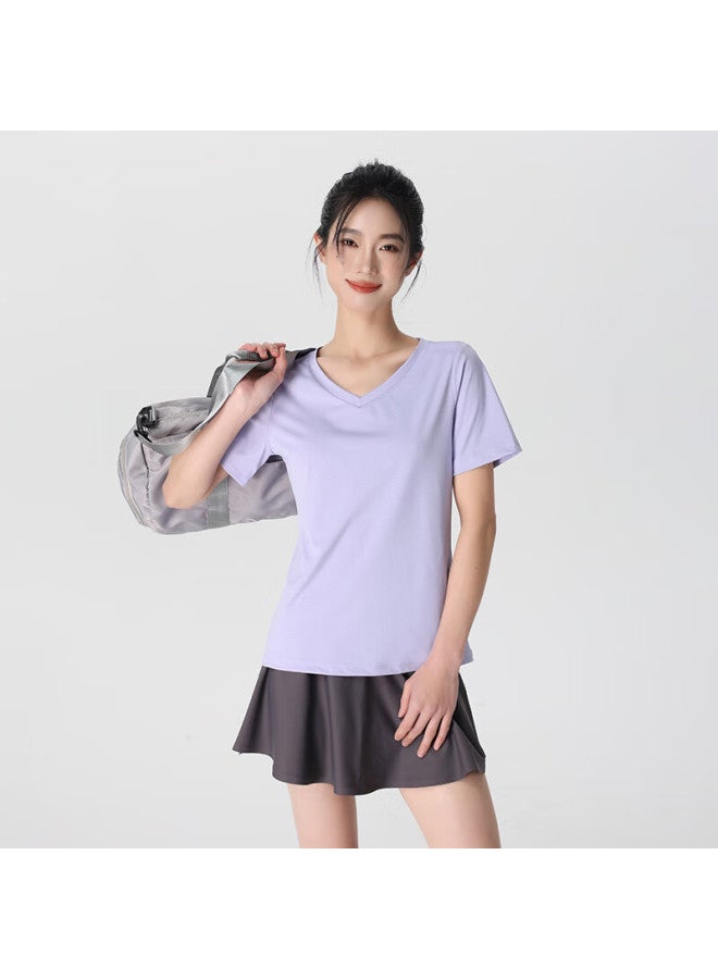 Nome Ice Silk Quick-dry Short Sleeve T-shirt Women's Loose Fit Shoulder Running Fitness Sports Water Mist Purple XL - Image 2
