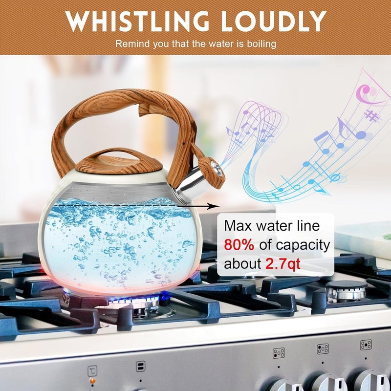 LEVGRY Tea Kettle for Stove Top, 3L Whistling Kettle with Wooden Spout, Stainless Steel Kitchen Teapot with Wood Grain Handle for Induction, Cooker,Gas Electric Hobs - Image 5