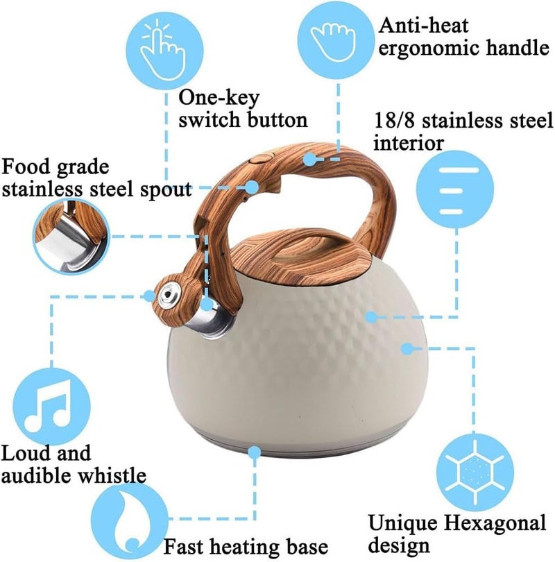 LEVGRY Tea Kettle for Stove Top, 3L Whistling Kettle with Wooden Spout, Stainless Steel Kitchen Teapot with Wood Grain Handle for Induction, Cooker,Gas Electric Hobs - Image 3