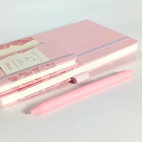 Kitabby | VIVID Notes Combo | A5 Size Hard Bound Notebook with Elastic Band & Pen Loop (Includes Pen,192 Pages-80 GSM) & A7 Pocket Size Notebook (128 Pages-70 GSM) | Natural Shade Paper | Polymer Coated Paper Cover Material – (Baby Pink) - Image 2