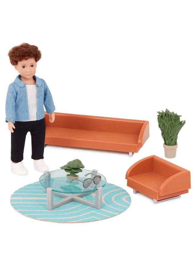 LORI Mini Boy Doll & Toy Living Room Furniture6Inch Boy Doll & Dollhouse Accessoriessofa Armchair Coffee Table Rug Plantsplay Set For Kids3 Years +Miguel'S Lounge Set - Image 1