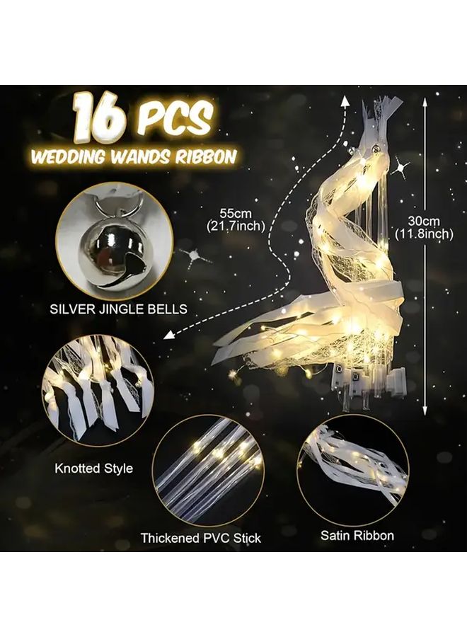 16 Pack LED Light Up Fairy Wands With Glittering Ribbons Button Battery Operated Plastic Party Favors For Weddings New Year Carnivals Concerts Birthdays Halloween Christmas - Image 3