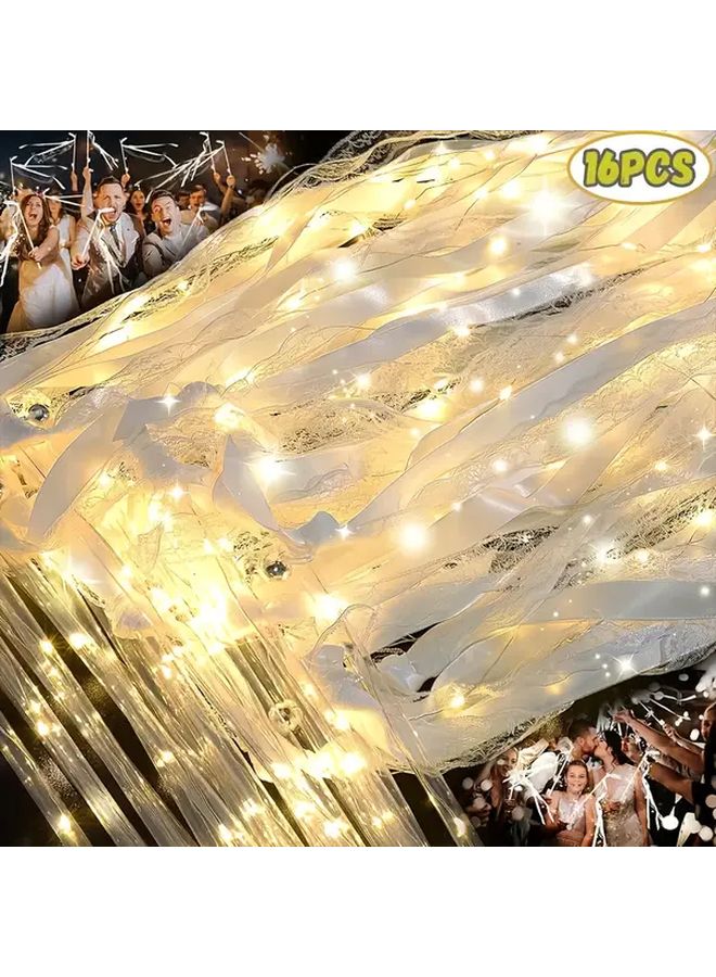 16 Pack LED Light Up Fairy Wands With Glittering Ribbons Button Battery Operated Plastic Party Favors For Weddings New Year Carnivals Concerts Birthdays Halloween Christmas - Image 1
