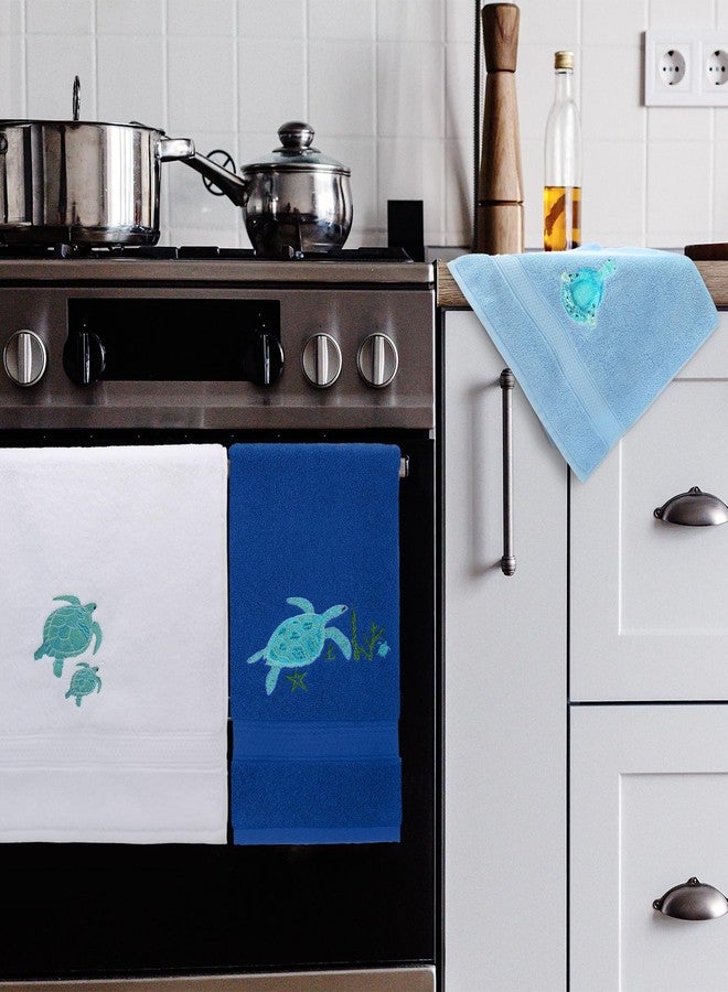 Mindsoft 3 Pcs Sea Turtle Hand Towels for Bathroom Sea Turtle Bathroom Decor Gifts 100% Cotton Embroidered Coastal Beach Hand Towels 27.6 x 15.7 Inch Soft Absorbent - Image 4
