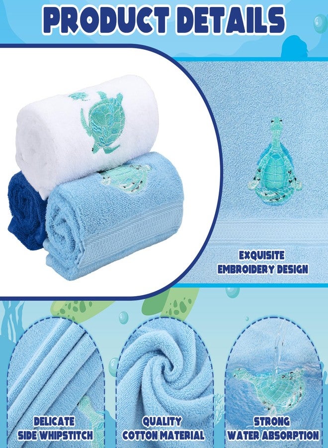 Mindsoft 3 Pcs Sea Turtle Hand Towels for Bathroom Sea Turtle Bathroom Decor Gifts 100% Cotton Embroidered Coastal Beach Hand Towels 27.6 x 15.7 Inch Soft Absorbent - Image 3