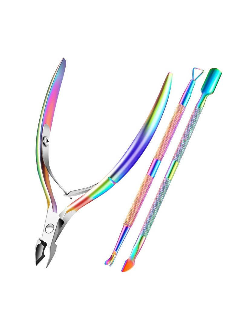 Cuticle Trimmer Cuticle Remover with Cuticle Pusher, Professional Stainless Steel Durable Pedicure Manicure Tools, Cutter Nipper Scissor Clipper for Fingernails and Toenails Dead Skin (Multicolour) - Image 1