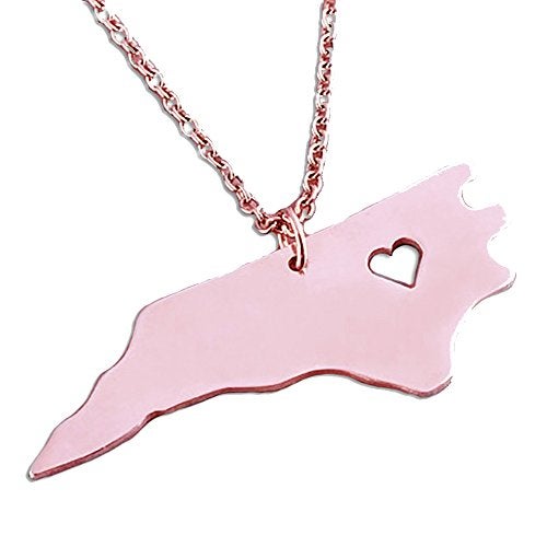 Meiligo 18K Gold Silver Country Map Charm Pendant North Carolina State Map Necklace Jewelry (Rose Gold) - Image 3