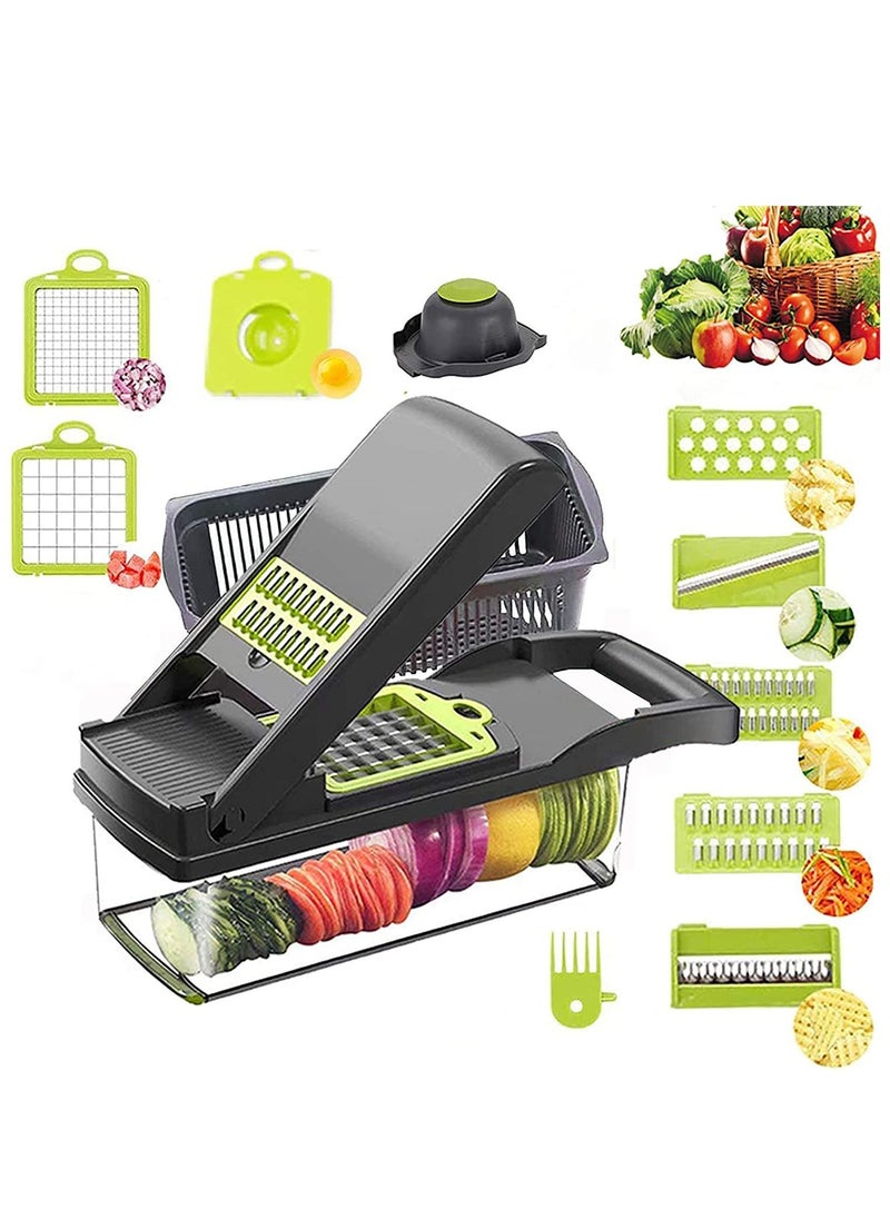 Arabest - Vegetable Chopper 12 In 1 Slicer Chopper And Grater Multi-Function Adjustable Manual Food Chopper Slicer Vegetable Chopper - Dark Gray - Image 1