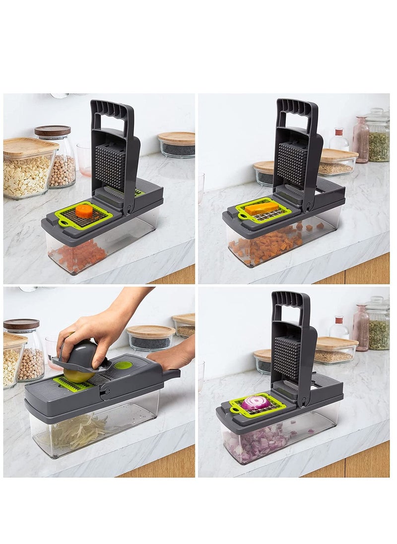 Arabest - Vegetable Chopper 12 In 1 Slicer Chopper And Grater Multi-Function Adjustable Manual Food Chopper Slicer Vegetable Chopper - Dark Gray - Image 1