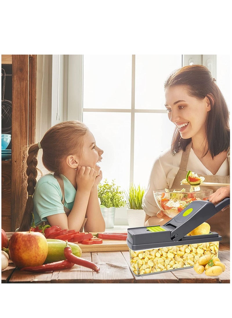 Arabest - Vegetable Chopper 12 In 1 Slicer Chopper And Grater Multi-Function Adjustable Manual Food Chopper Slicer Vegetable Chopper - Dark Gray - Image 1