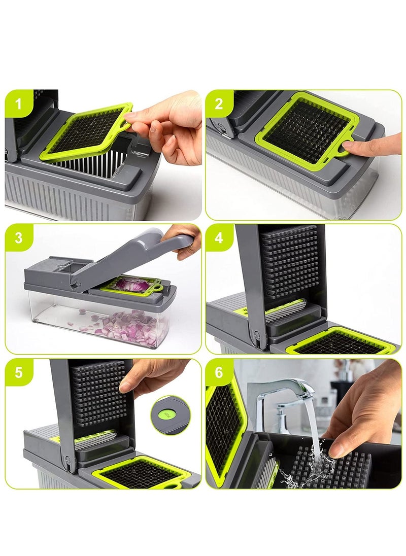 Arabest - Vegetable Chopper 12 In 1 Slicer Chopper And Grater Multi-Function Adjustable Manual Food Chopper Slicer Vegetable Chopper - Dark Gray - Image 1