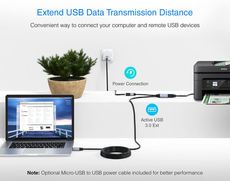 BlueRigger USB 3.0 Extension Cable (32FT - 10M, Active, 5 Gbps, Type A Male to Female Adapter Cord) - Long USB Repeater Extender for VR Headset, Printer, Hard Drive, Flash Drive, Keyboard, Mouse, Xbox - Image 4