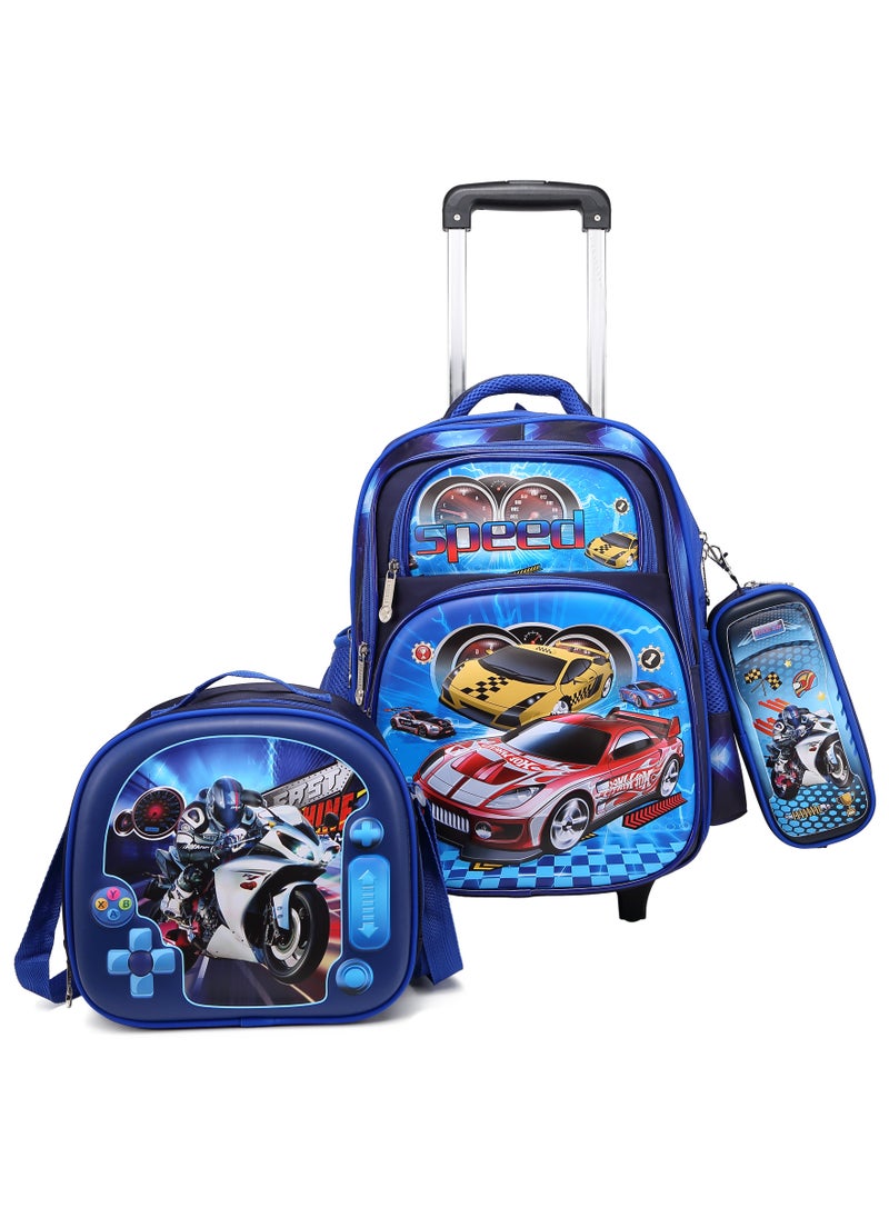 Stargold Baby Backpack 3Pcs For Baby Boys 1 lunch 1 Pencil Box And 1 Bag With Adjustable Strap For School 2 Wheels 12 Inch  - Image 1