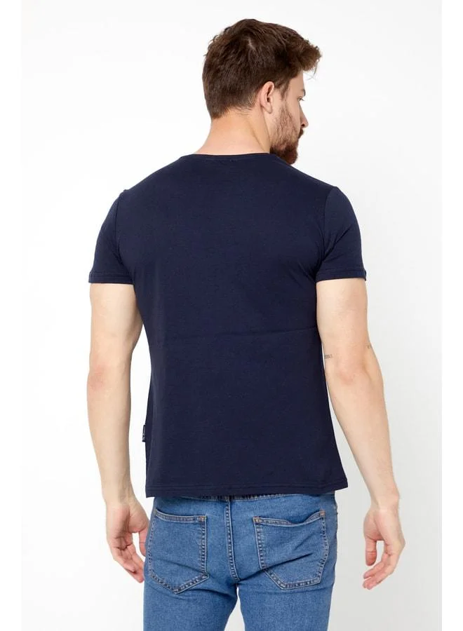 Mmetalic  Men's Indigo 100% Cotton Basic Regular Fit Short Sleeve V-Neck T-Shirt for Men | Best Price UAE