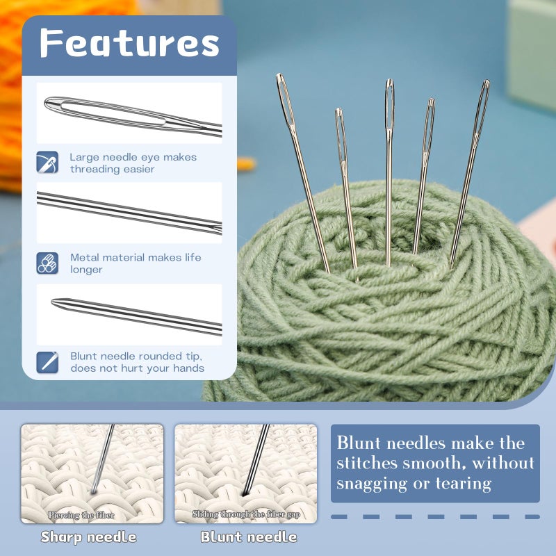 TLKKUE 100/40 Pcs Large-Eye Blunt Needles, Tapestry Needle with Needle Threader Thimble, Steel Yarn Needles for Sewing Knitting Crafting Weaving Crochet Tapestry (Silver, 8 sizes/40 pcs) - Image 3