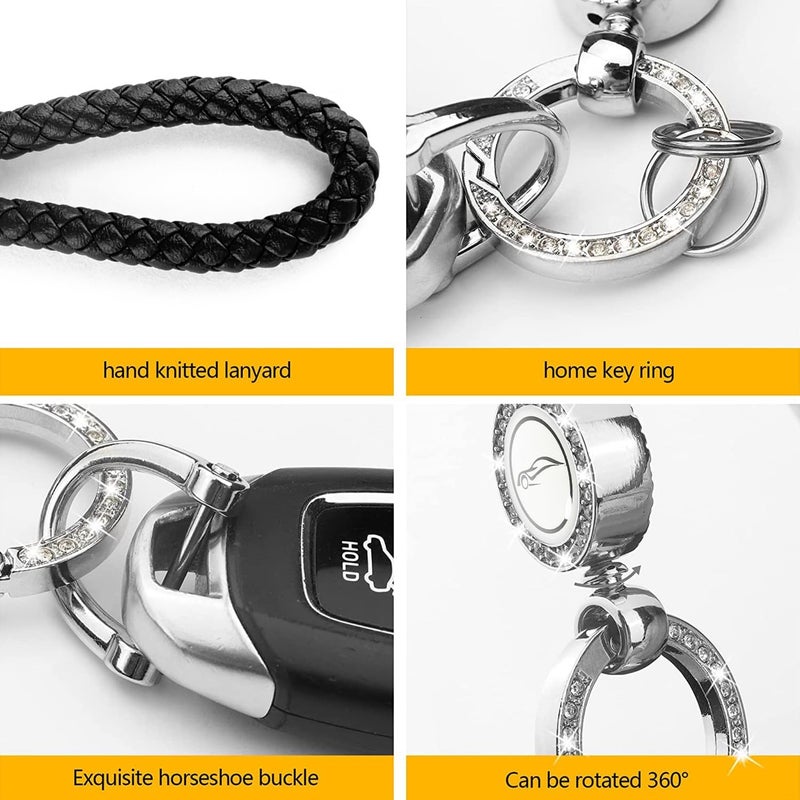 Turcee Bling Car Metal Leather Keychain,Universal Leather Key Chain Holder- with 360 Degree Rotatable D-ring and Screwdriver (Black) - Image 5