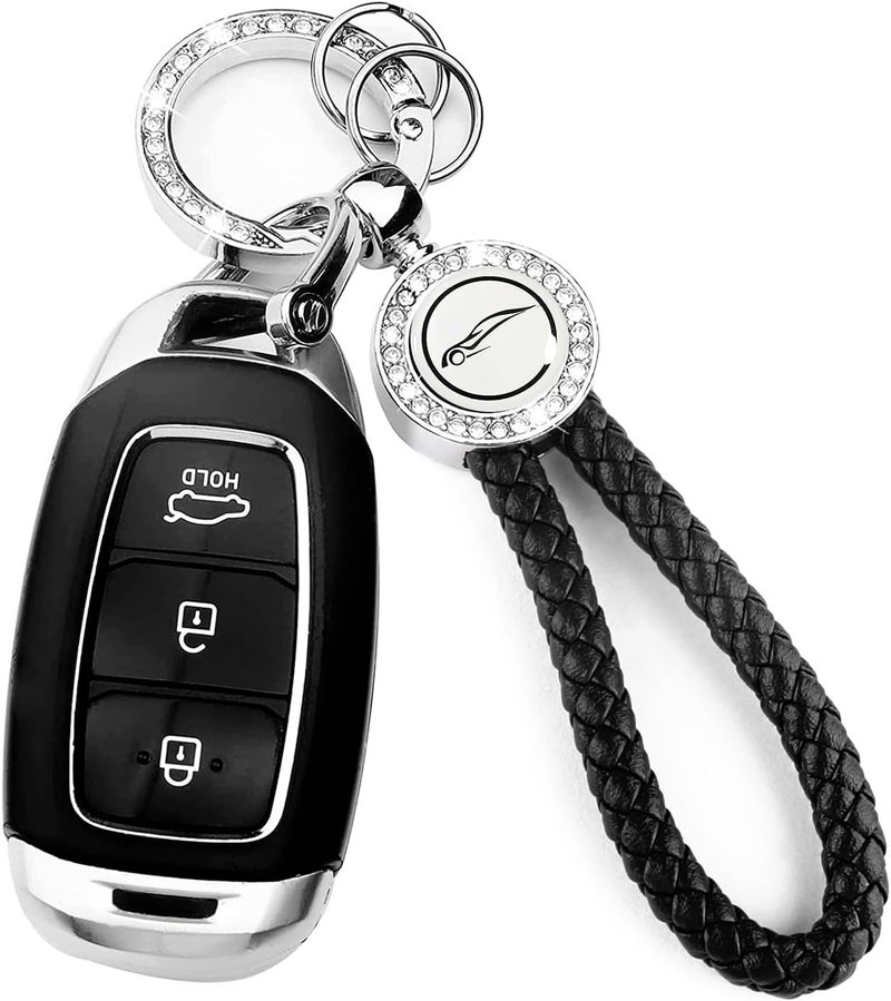 Turcee Bling Car Metal Leather Keychain,Universal Leather Key Chain Holder- with 360 Degree Rotatable D-ring and Screwdriver (Black) - Image 1