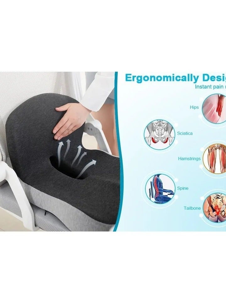 Seat Cushion for Office Lumbar Support Pillow Chair Memory Foam Coccyx Seat Cushion for Sciatica Back Support Pillow Chair Pads Reduce Tailbone Pressure Dark and Light Grey. - Image 2