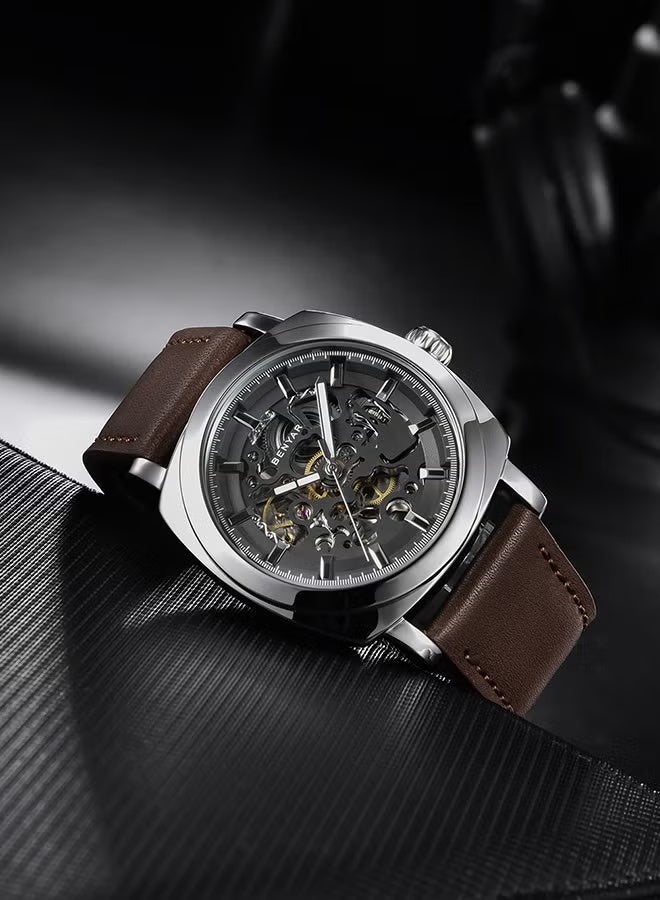 BENYAR Automatic Watches for Men | Skeleton Mechanical Leather Strap Mens Watch | 45mm Dial | 30M Waterproof | Men's Stylish Gift - Image 2