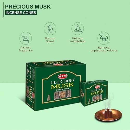 Hem Precious Musk Incense Cones | Charcoal-Free | Handcrafted Low-Smoke Cones for Home Freshness, Positive Energy, Yoga, Meditation & Pooja | Long Burn Time (25-30 Min) | Pack of 120 Cones - Image 4