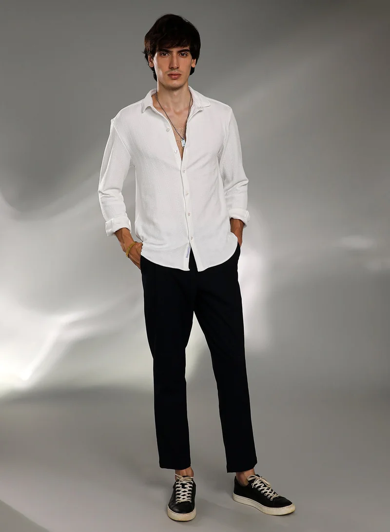 CAHOOT  Men's Chalk White Rope-Textured Shirt For Casual Wear | Spread Collar | Long Sleeve | Button Closure | Shirt Crafted With Comfort Fit For Everyday Wear for Men | Best Price UAE