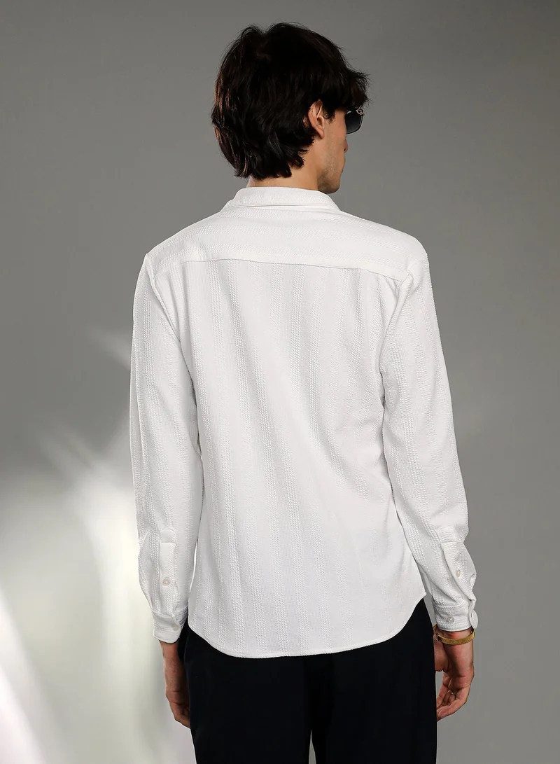 CAHOOT  Men's Chalk White Rope-Textured Shirt For Casual Wear | Spread Collar | Long Sleeve | Button Closure | Shirt Crafted With Comfort Fit For Everyday Wear for Men | Best Price UAE