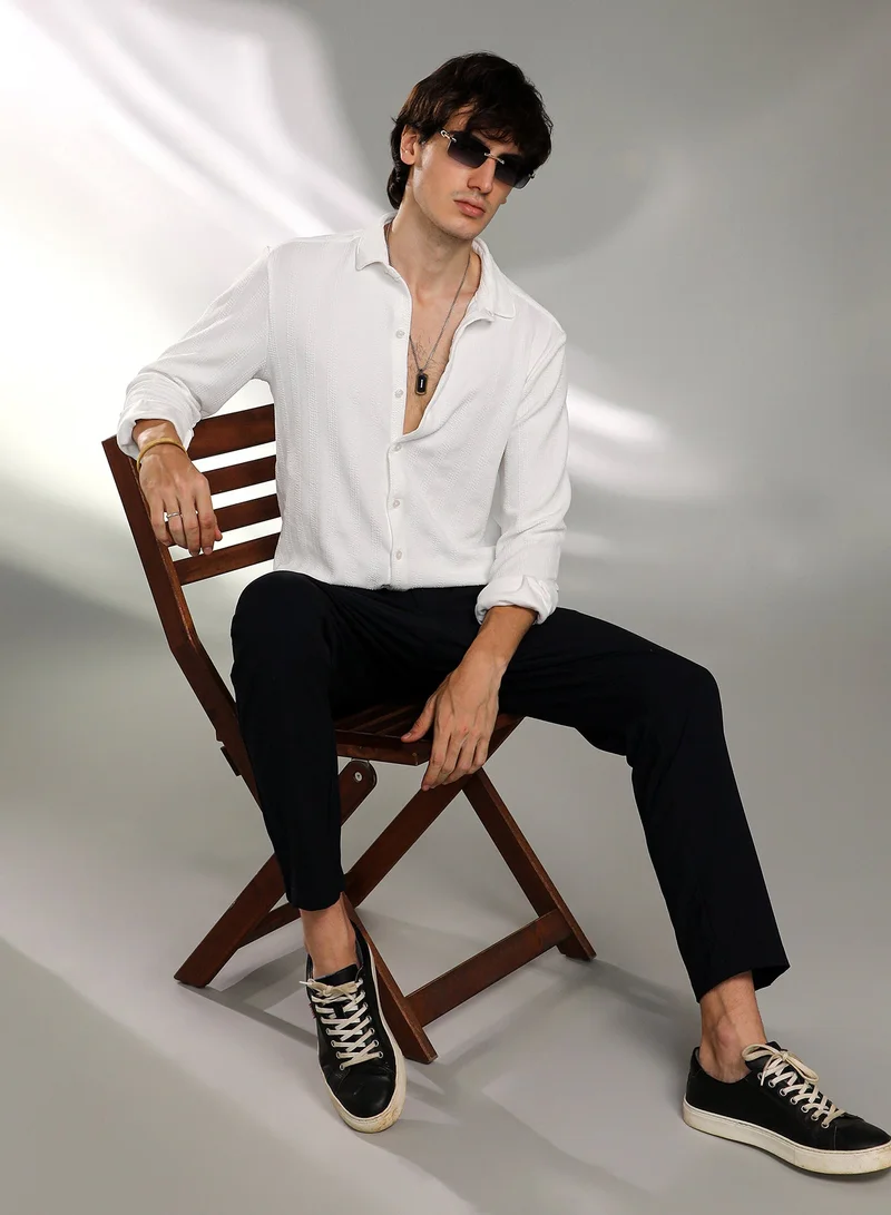 CAHOOT  Men's Chalk White Rope-Textured Shirt For Casual Wear | Spread Collar | Long Sleeve | Button Closure | Shirt Crafted With Comfort Fit For Everyday Wear for Men | Best Price UAE