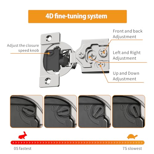 Chibery 10 Pack 58 Overlay 4D Soft Close Concealed Hinges for Face Frame Door Adjustable Closing Speed Smooth Slow Self Close Hinges Satin Nickel 105 Open Angle Stainless Steel Cabinet Hinges - Image 3