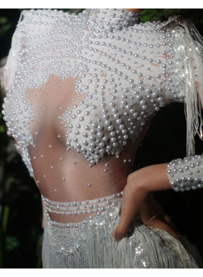 Women Sparkly Rhinestone Sequin Tassel Stretch Bodysuits 2026 New Arrival Birthday Party Nightclub Dj Stage Performance Costume - Image 3