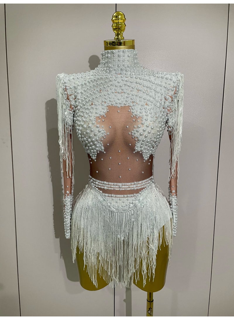 Women Sparkly Rhinestone Sequin Tassel Stretch Bodysuits 2026 New Arrival Birthday Party Nightclub Dj Stage Performance Costume - Image 5