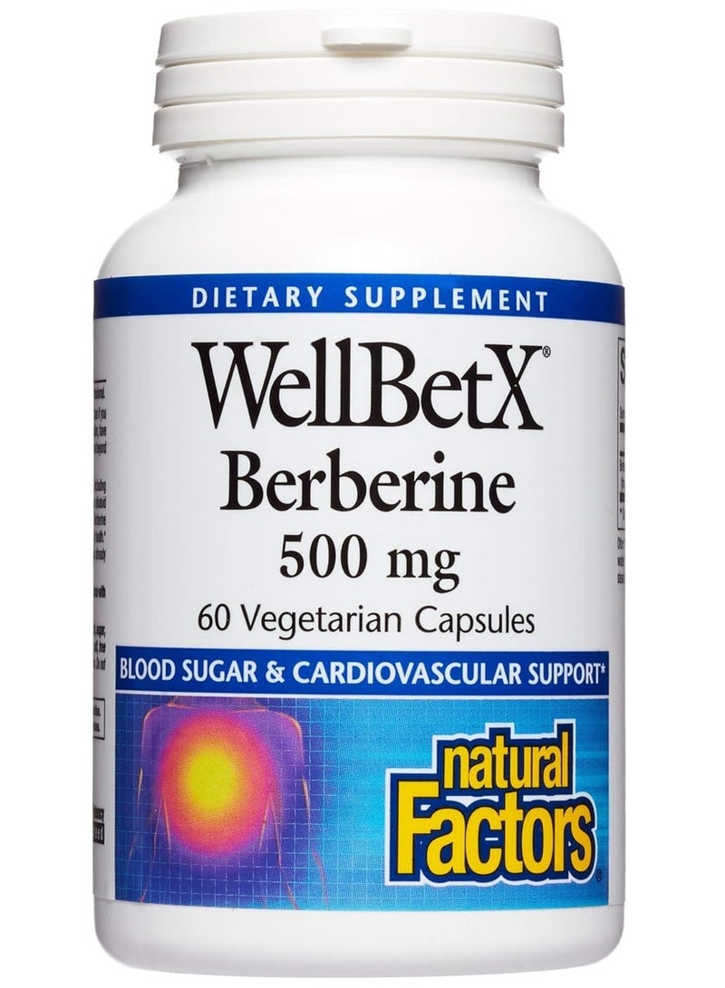 Natural Factors WellBetX Berberine 500 mg for Cardiovascular Health Support and Maintains Blood Sugar 60 Vegetarian Capsules - Image 1
